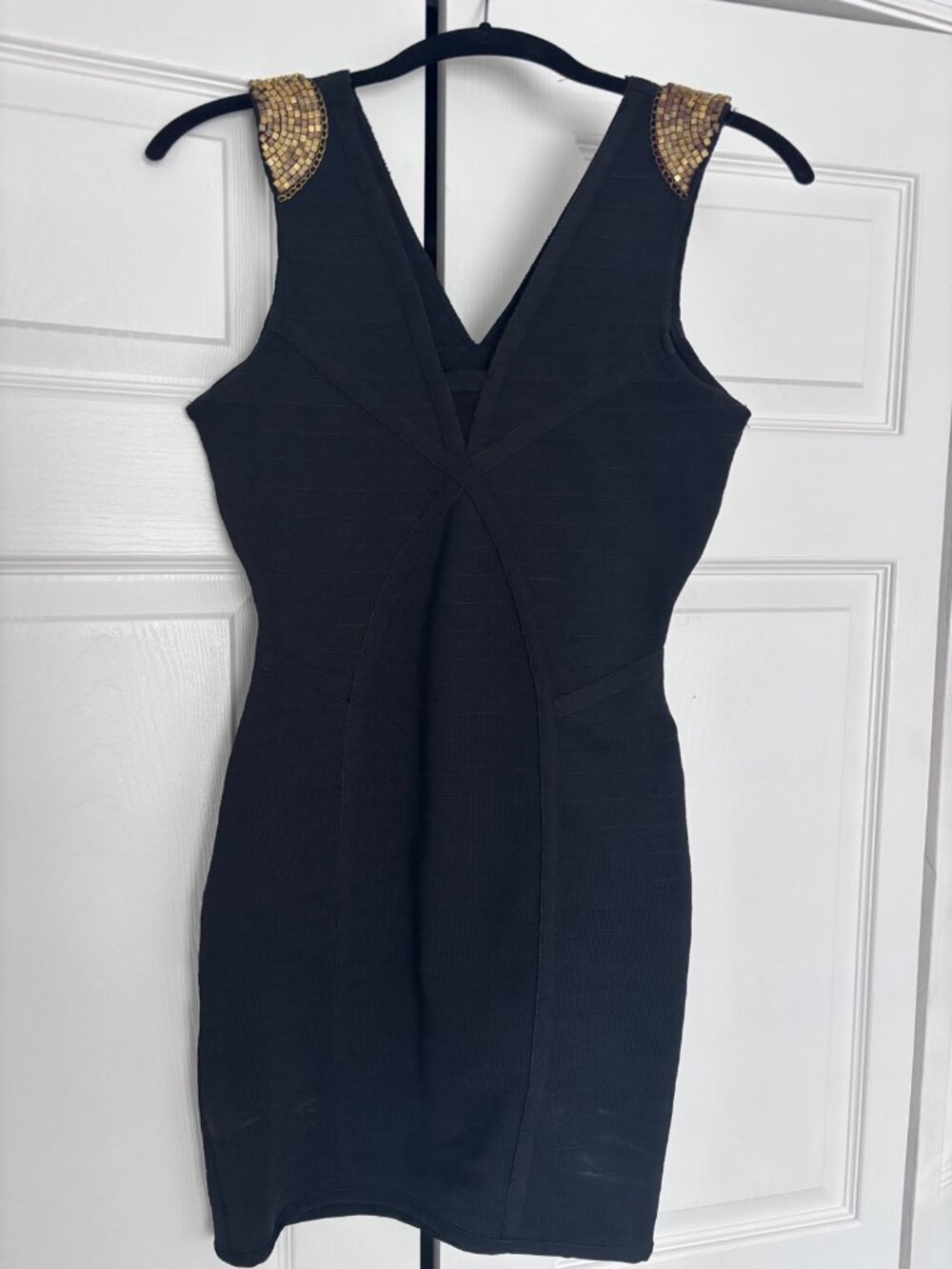 Wow Couture Black Bodycon Dress Gold Shoulder Accents Small